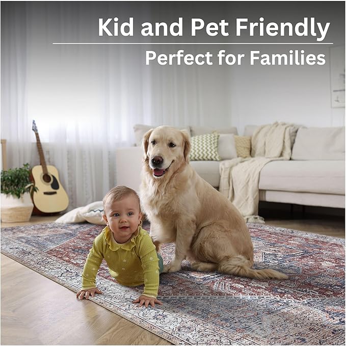 Bloom Rugs Washable Non-Slip 6' x 9' Rug - Red/Blue Traditional Medallion Area Rug for Living Room, Bedroom, Dining Room, and Kitchen - Exact Size: 6' x 9'