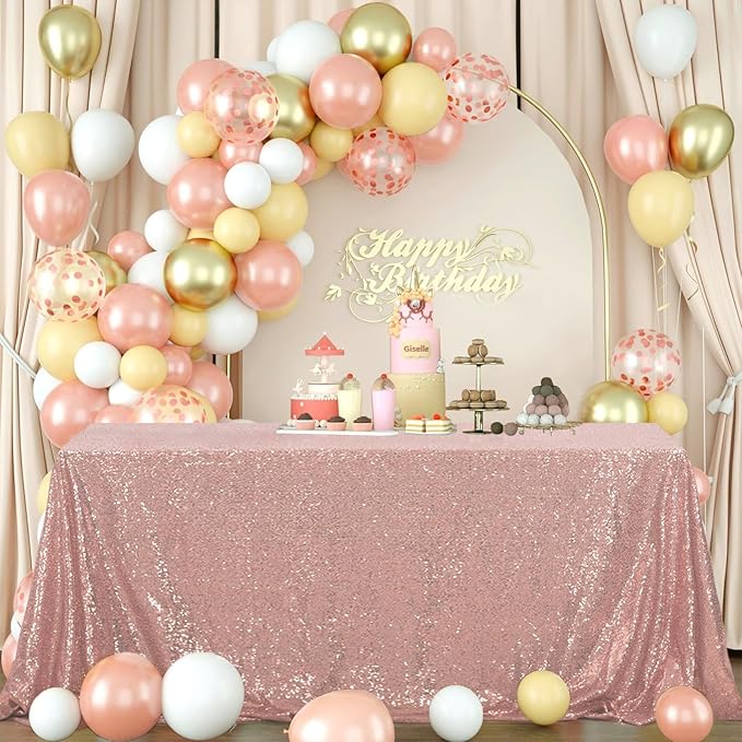 OQSQ Rosegold Rectangle Sequin Tablecloth - 60x102 inch, Glitter Drape Table Cloth, Sparkle Sequence Table Overlays for Wedding Birthday Party Baby Bridal Shower