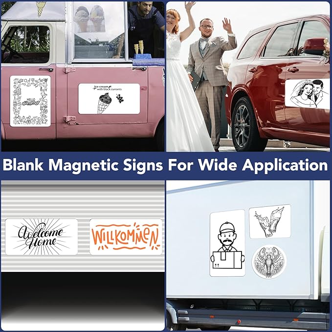 DIYMAG 4Pcs Blank Car Magnets,Door Magnet Rounded Corners Magnetic Set for Vehicle to Advertise Business Cover Company Logo Prevent Cars Scratches Dents, White, 24/" x 12/" -4P