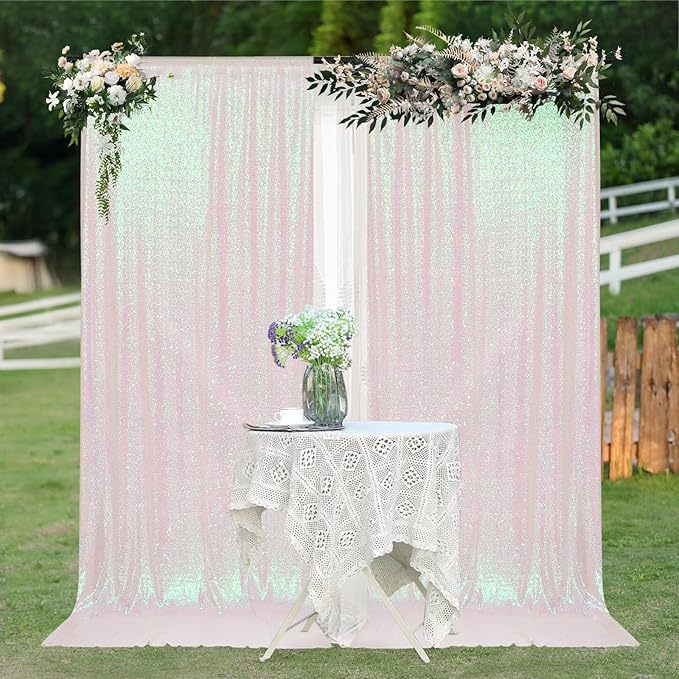 PartyDelight Sequin Backdrop Curtains Iridescent 2 Panels 5Ft x 10Ft Photograph Wedding Curtain Special Events