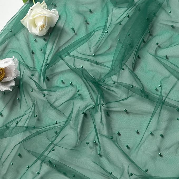 Artoid Mode Pearl Dark Green Gauze Table Runner 59x120 Inch , Seasonal Sheer Kitchen Dining Holiday Wedding Birthday Baby Shower Table Decor for Home Party