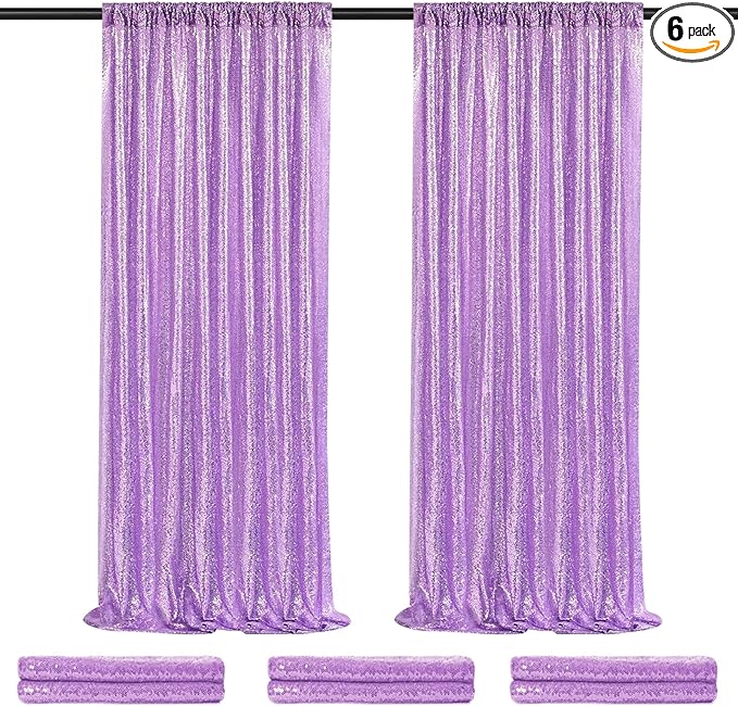 Backdrop Curtains Light Purple Sequin Photo Background Drapes 6 Pieces 2ftx8ft Glitter Lavender Fabric Wedding Party Decor