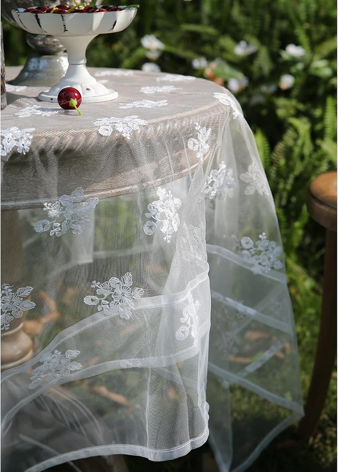 patdrea Designer White Lace Elegant Tablecloth for Square Tables,Vintage Tulle French Romantic Knitted Embroidered Overlay Tablecloths Decor for Kitchen Wedding Banquet,63"*63"