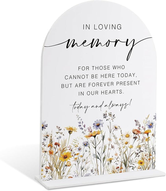 Memorial Table Sign for Wedding, Boho Floral In Loving Memory Sign, Wedding Signage with Stand, Bridal Shower Table Centerpieces, Supplies for Engagement Reception and Event Party, 37
