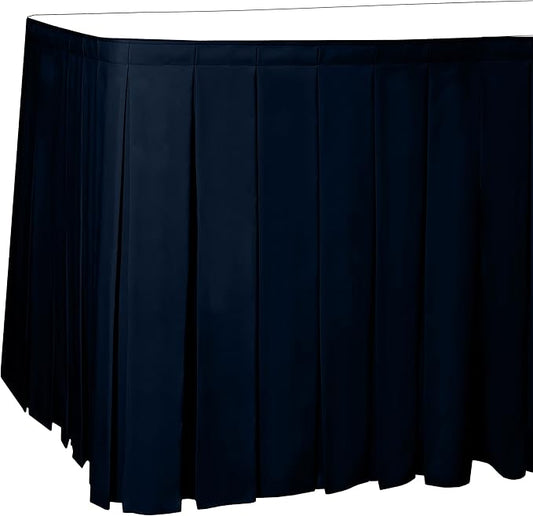 Ultimate Textile Pleat Polyester Fabric Table Skirt - Machine Washable Flame Resistant with Clips for Events, Weddings & Trade Shows, Cut & Sewn in Paterson, NJ - Navy, 21' Box Pleat
