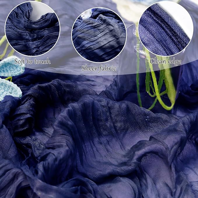 10-Pack Navy Blue Cheesecloth Table Runners – 10FT (35x120 Inch) Boho Rustic Gauze Fabric Cheese Cloth Table Runner for Weddings, Baby Showers, Bridal Shower, Farmhouse & Birthday Party Decor