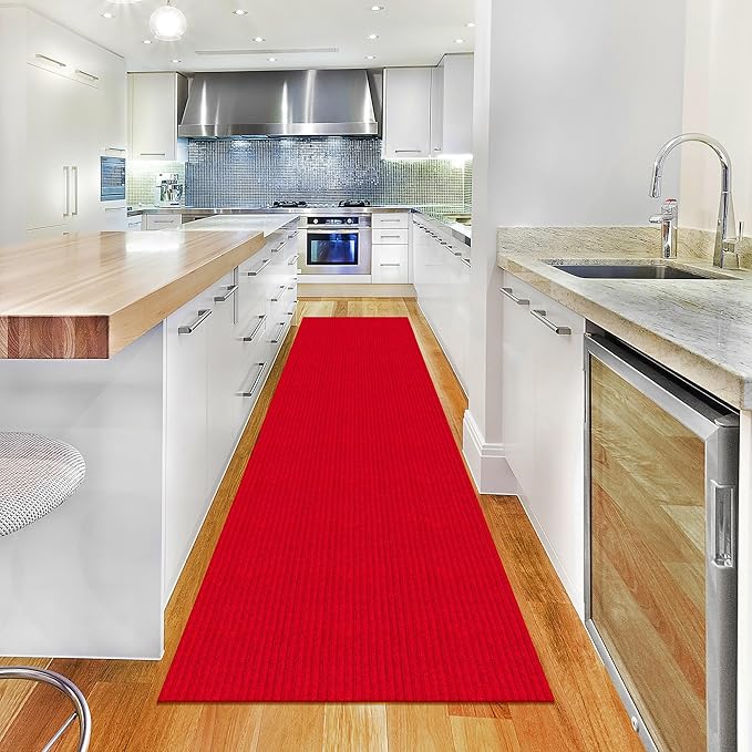 Ottomanson 2' x 16' Hallway Runner with Scraper Pile - Extra Durable Non-Slip Rug Mat for Indoor & Outdoor Use - Ideal for Kitchen, Entryway, Patio & Garage - High-Traffic Carpet, Red