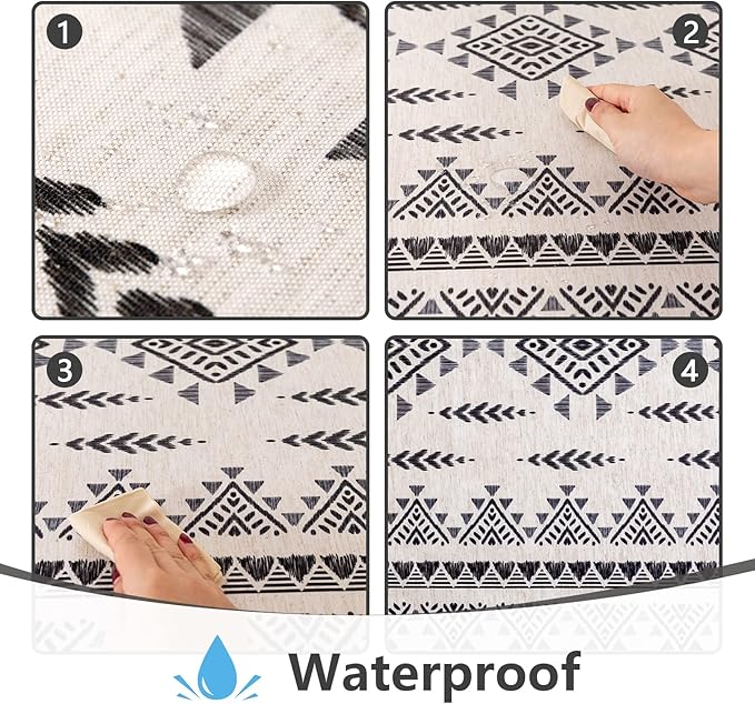 MYSKY HOME 60x120 Boho Rectangle Tablecloth Linen Farmhouse Tablecloth Waterproof Decorative Fabric Table Cloth for Kitchen Dining Bohemian Tablecloth for 8 Feet Table, Grey