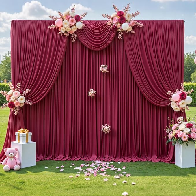 20ft x 12ft Burgundy Backdrop Curtains Wrinkle Free Backdrop Curtain for Wedding Parties Maroon Fabric Backdrops Drapes Back Drop Cloth Bridal Shower Stage Curtains Wedding Decorations for Reception