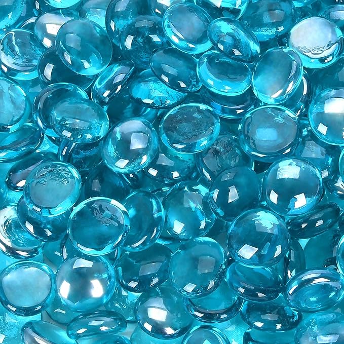 Fire Glass for Propane Fire Pit, Fireplace and Outdoor Decorative. Caribbean Blue Round Firepit Rocks 20 Pounds, 3/4 Inch High Luster Glass Beads