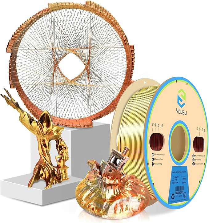 YOUSU 3D Printer Filament Triple Color Silk PLA Filament 1.75mm,Silk PLA Gold Copper Black 3D Printing Filament Bundle, 1kg / 2.2lbs