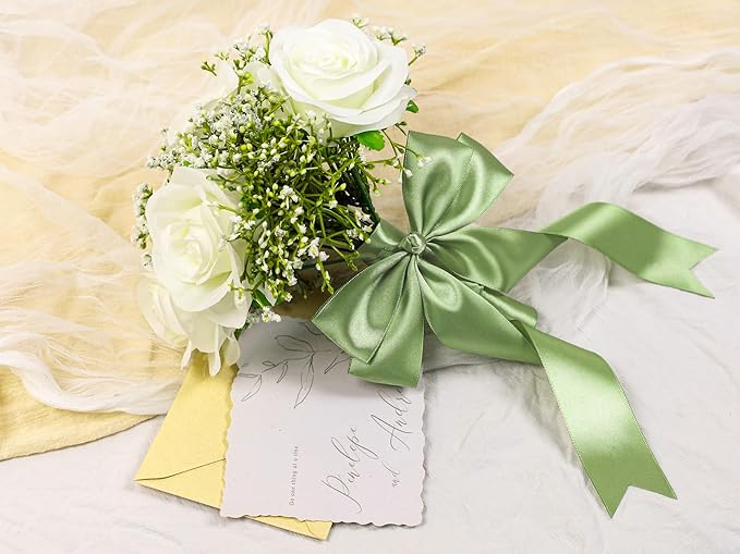 Sage Green Satin Ribbon 1-1/2 inch X Continuous 25 Yards, Single Face Polyester Ribbon Perfect for Gift Wrapping, Flower Bouquet, Wedding Decor, Crafts, Bow Making, Sewing and More