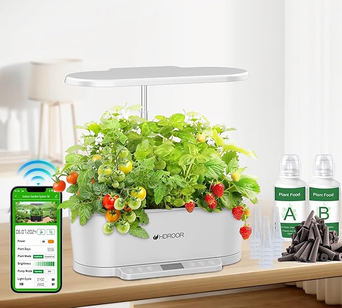 Hydroponics Growing System Kit APP Controlled, Indoor Herb Garden Hydroponic 15 Pods 36W Grow Light, Smart Indoor Garden, Height Adjustable to 30", Water Shortage Alarm, Quiet Pump, Auto Timer, White