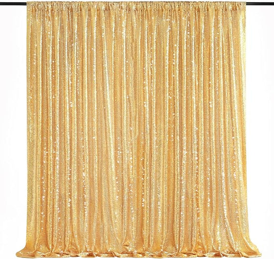 QueenDream Gold Sequin Backdrop Curtain Party Decorations: 10ft x 10ft Glitter Background Sequin Fabric for Wedding Birthday Ceremony