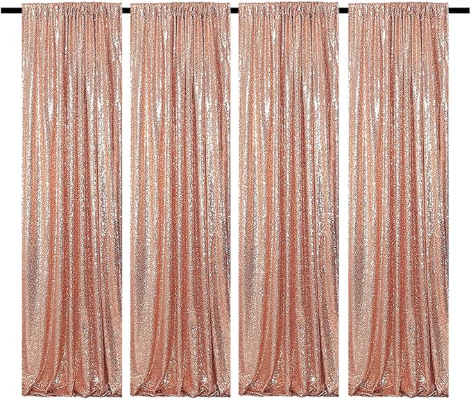 Rose Gold Sequin Backdrop Curtains Glitter Drapes 2FTx8FT 4 Panels for Wedding Birthday Party Decorations Bridal Baby Shower Party Supplies Sparkly Photography Background