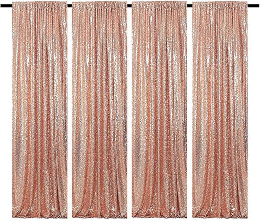 Rose Gold Sequin Backdrop Curtains Glitter Drapes 2FTx8FT 4 Panels for Wedding Birthday Party Decorations Bridal Baby Shower Party Supplies Sparkly Photography Background