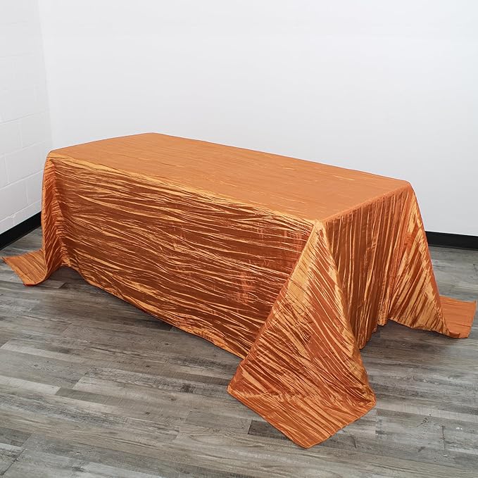 YOUR CHAIR COVERS - 90 x 156 inch Rectangular Crinkle Taffeta Tablecloth - Burnt Orange, Rectangle Table Linens for 8 ft Rectangular Tables, Wedding Crushed Table Cloth
