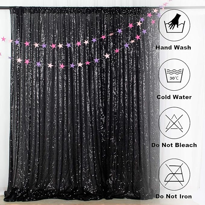 ShinyBeauty 4FTx8FT Black Sequin Backdrop,Sequin Photo Booth Backdrop,Sparkling Photography Prop Shimmer Backdrop Curtain for Birthday Party Decoration