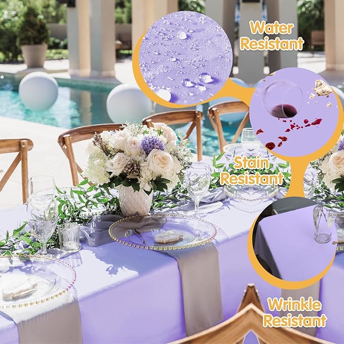 BRILLMAX 10 Pack Lavender Tablecloths for 8 Foot Rectangle Tables 60 x 126 Inch - 8ft Rectangular Bulk Linen Polyester Fabric Washable Cloth Cover for Wedding Reception Banquet Birthday Party