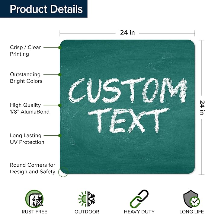 Custom Sign, Custom Street Sign, 11 Font Colors, 13 Font Styles, 4 Hole Options, 22 Sizes, 24x24 Inches, Rust Free DiBound, Fade Resistant, Made in USA by My Sign Center (Chalkboard Green)