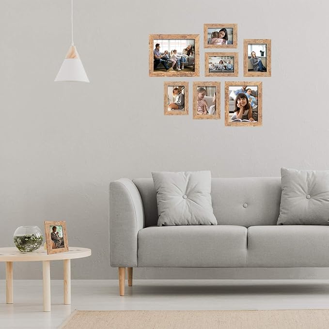8x10 Picture Frame Set of 4, High Definition Real Glass Rustic Brown Frame, 8 x 10 Wood Photo Frames for Desktop Display and Wall Mounting