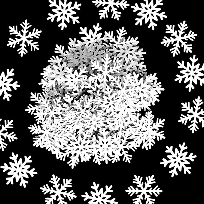 200PC White Snowflake Confetti Christmas Decorations Mini Snowflakes Table Confetti For Winter Wonderland Birthday Baby Shower Wedding Party Decoration