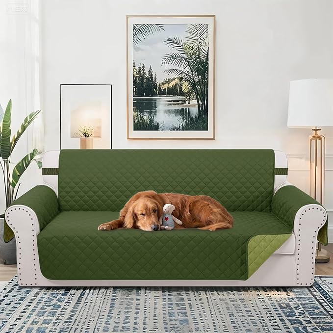 Reversible 4 Seater Sofa Cover 91 Inch Large Couch Cover Furniture Protector(Sofa XX-Large,Huntergreen/Sage)