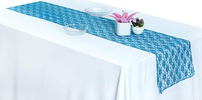 MDS Pack of 15 Wedding 12 x 108 inches Lace Table Runner for Wedding, Decorations for Birthday Parties, Banquets, Graduations, Engagements, and Runners fit Rectangle, Round Table- Dark Teal