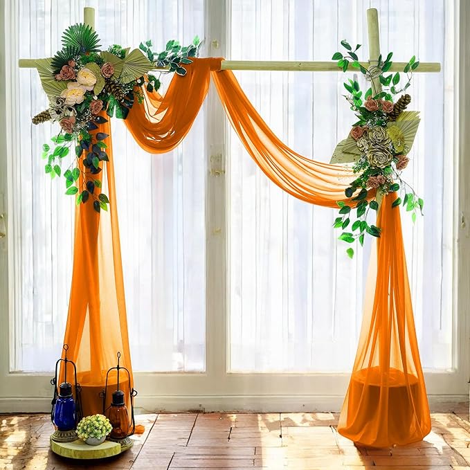 MDS Halloween Chiffon Draping Fabric - 1 Panel, 30" Wide x 100ft Long - Sheer Spooky Arbor & Canopy Drapery for Haunted House Backdrops, Party Ceilings, DIY Costumes & Themed Events - Orange
