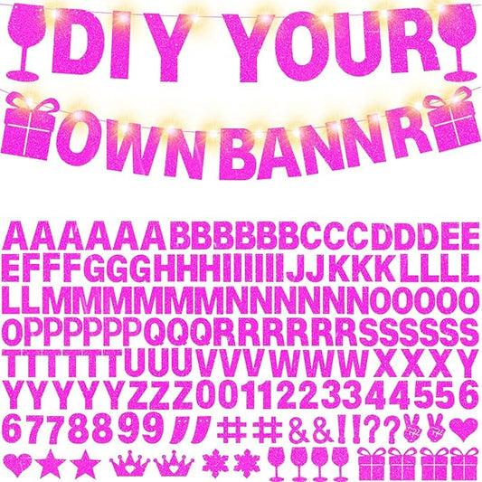 175Pcs DIY Glitter Customizable Banner Kit Custom Banner DIY Happy Birthday Letters Personalized Banners Decor for Christmas Baby Shower Birthday Party Decorations Supplies(Glitter Rose Pink)