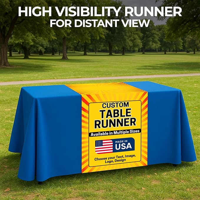 DreamController Custom Table Runner 12"x72" to 36"x72" with Business Logo, Image or Text | Personalized Table Runner for Trade Shows, Events, Birthday, Wedding | Made in USA | Fast delivery | HD Print