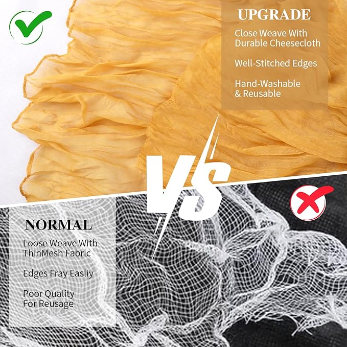 3 Pack Gold Cheesecloth Table Runner Fall Thanksgiving 35x120 Inch Yellow Cheese Cloth Runner 10FT Boho Rustic Gauze Table Runner for Wedding Baby Shower Birthday Party Decor