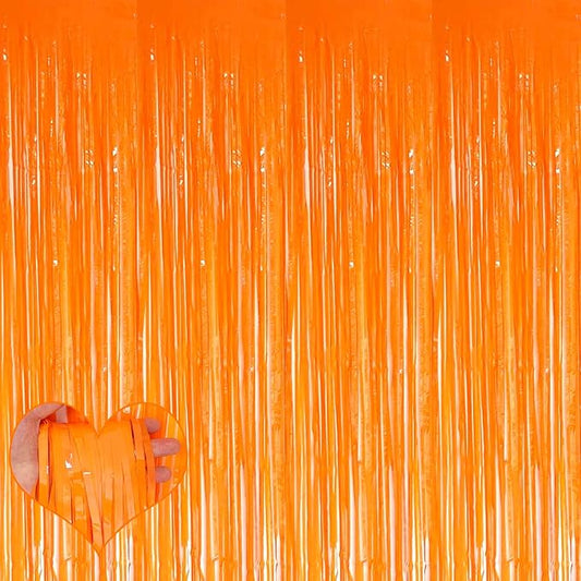4 Pack Orange Fringe Curtain Backdrop, 3.2Ft x 6.6Ft Metallic Tinsel Foil Fringe Streamers Curtains Background for Photo Booth Birthday Wedding Baby Shower Party Thanksgiving Christmas Decorations