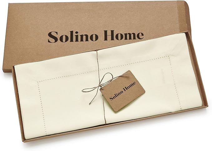 Solino Home Ivory Table Runner 144 Inches Long - Cotton Linen Hemstitch Extra Long Table Runner 14 x 144 Inch for Fall, Autumn, Thanksgiving, Christmas, Holiday