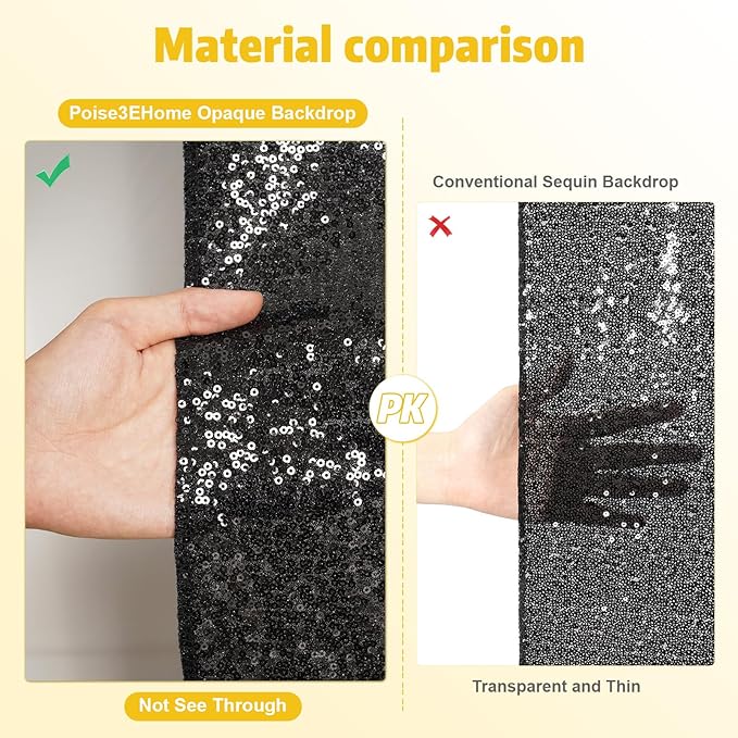 Poise3EHome 4x8ft Black Sequin Backdrop, Upgrade Shimmer Backdrop for Halloween Decor, Party Photo Booths, and Event Decorations