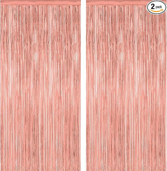 Rose Gold Streamers Party Decorations 2 Pack Rose Gold Tinsel Backdrop Supplies Foil Curtain Backdrop for Bridal Baby Shower Birthday Bachelorette Wedding Engagement Party Decorations