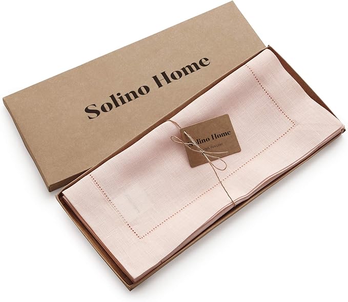 Solino Home Linen Pink Table Runner 108 Inches Long - 100% Pure Linen 14 x 108 Inch Table Runner for Halloween - Classic Hemstitch