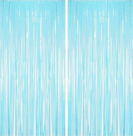 BRAVESHINE Foil Fringe Curtains Party Backdrop - Tinsel Curtain Backdrop Streamers Party Supplies for Halloween/Boo/Baby Boy/Frozen/Under Sea/Shark/Mermaid Birthdays Decorations - 2Pcs Pastel Blue