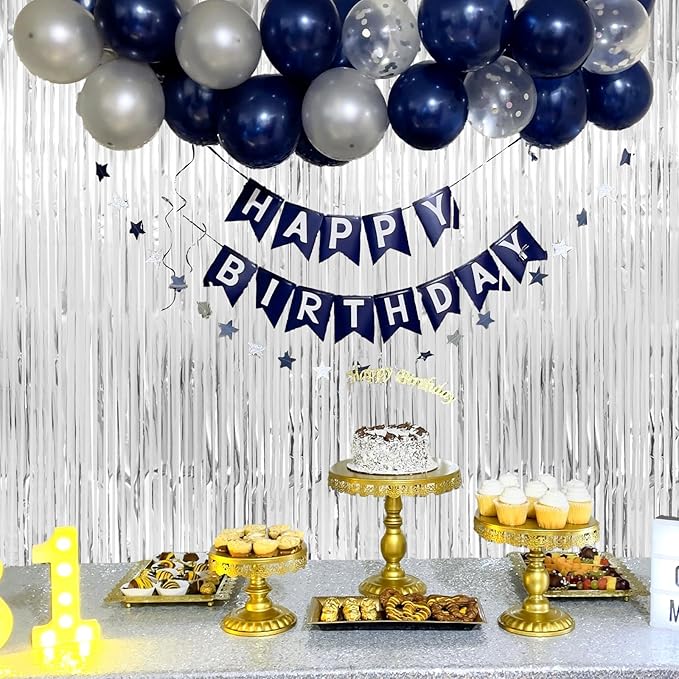 Christmas Decorations Silver Streamers Thicken 4 Pack 3.2 x 8.2 FT, Silver Tinsel Foil Fringe Backdrop Curtains, Photo Booth Props for Birthday, Bachelorette, Prom, Engagement, Disco Party Decorations