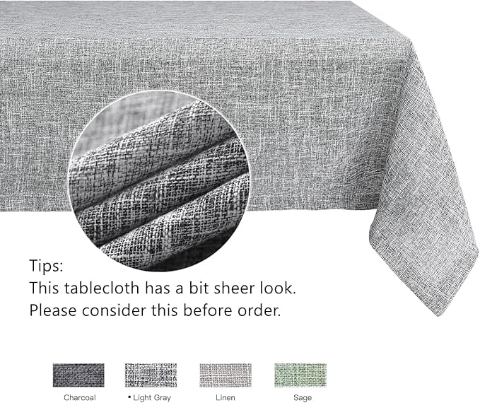 maxmill Flaxy Faux Linen Table Cloth with 2-Tone Slubby Texture Wrinkle Free Anti-Shrink Soft Tablecloth for Kitchen Dining Tabletop Outdoor and Indoor Use Rectangle 60 x 104 Inch Light Gray