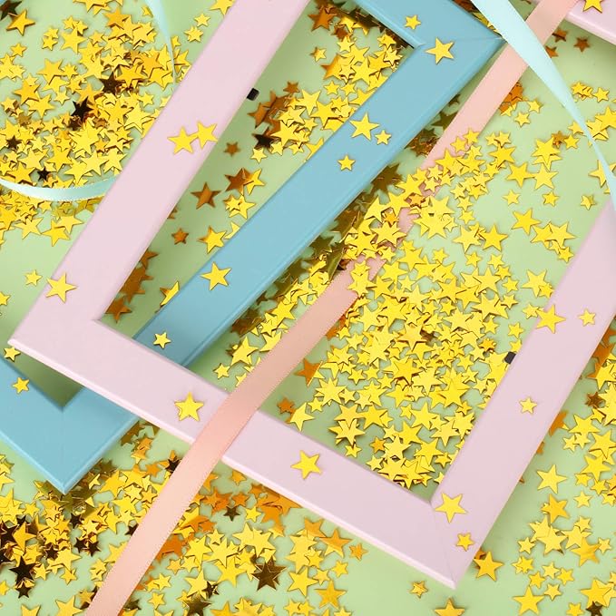 Hestya 60g Star Confetti Glitter Table Confetti Metallic Foil Stars for Party Wedding Festival Decorations(Gold,10mm and 6mm)