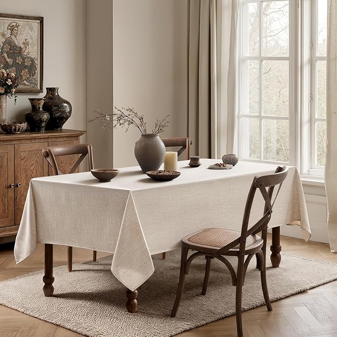 MIULEE Grayish White Linen Tablecloth 60x84 Inch Rectangle Table Cloth Waterproof,Stain Resistant & Wrinkle Resistant for Dining Party Wedding