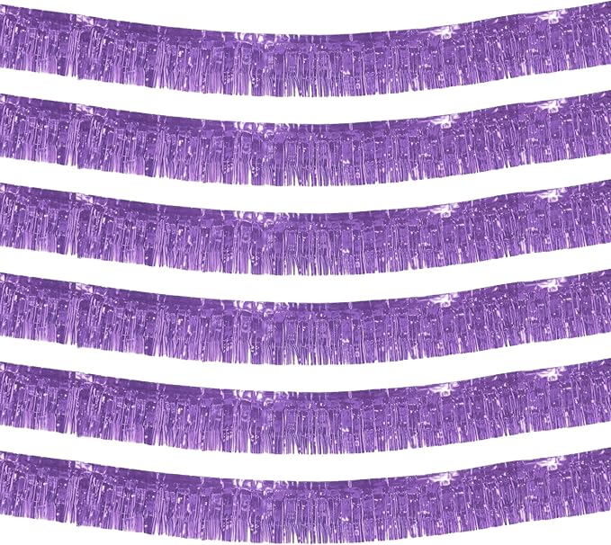 6 Pack 10 Feet Foil Fringe Garland Metallic Tinsel Streamers Banner Wall Hanging Backdrop Banner for Parade Floats, Thanksgiving, Christmas, Birthday, Halloween Party Decorations(Light Purple)