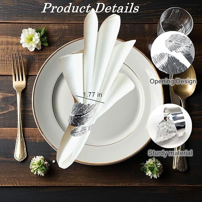Silver Napkin Rings Set of 50,Metal Leaf Napkin Ring Silver Holders Bulk for Weddings Holiday Dinner Party Fall Halloween Thanksgiving Christmas Dinner Table Decorations