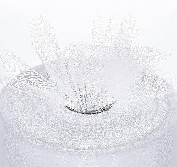 Tulle Fabric Roll, 6” by 200 Yards (600FT) Tulle Organza Fabric Spool for DIY Tutu Skirt Baby Shower Decor Wedding Backdrop Crafts Birthday Party Supplies (White)