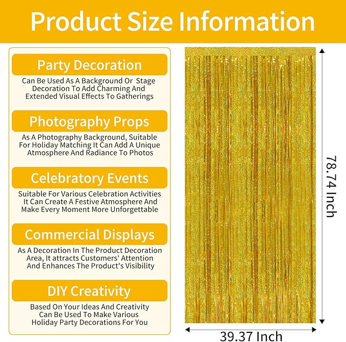 Picoway 4 Pack Gold Foil Fringe Tinsel Backdrop Curtains, Birthday Engagement Bachelorette Party Decorations, Photo Booth Props Door Streamers Curtain