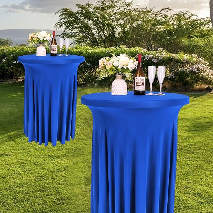 6 Pack Round Cocktail Tablecloth 32"x 43" Spandex Cocktail Table Skirt, Washable Stretch Fitted Table Covers for High Top Bar,Wedding,Party,Events (Royal Blue)