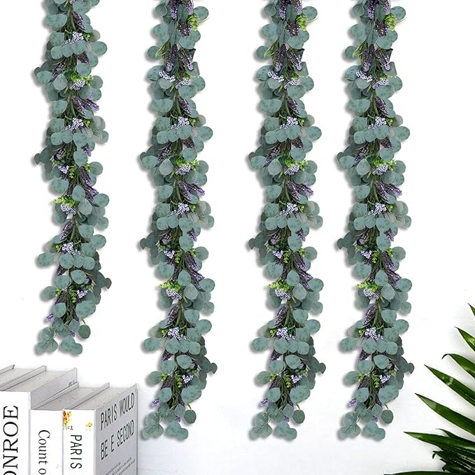 6FT Purple Flower Garlands Artificial Spring/Summer Garland Greenery Garlands Eucalyptus Garland Decoration for Baby Shower Wedding Party Table Runner Room Home Mantle Decor （Purple）