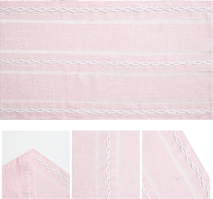 Artoid Mode Pink Rustic Cotton Linen Table Runner, Seasonal Embroidered Hollow Kitchen Dining Table Decoration for Home Party Decor 13x72 Inch