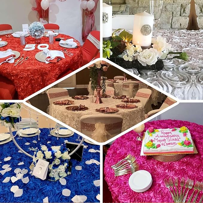 Efavormart 120" Wholesale Round Table Cover Purple Grandiose Rosette 3D Satin Tablecloth for Wedding Party Event Decoration